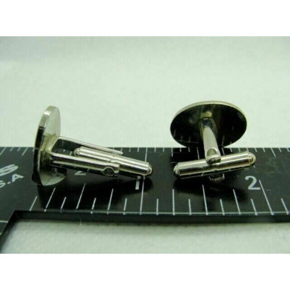 Men Vintage Cufflinks Classic Engrave Bullet Style Silver Tone Oval - Picture 6 of 7